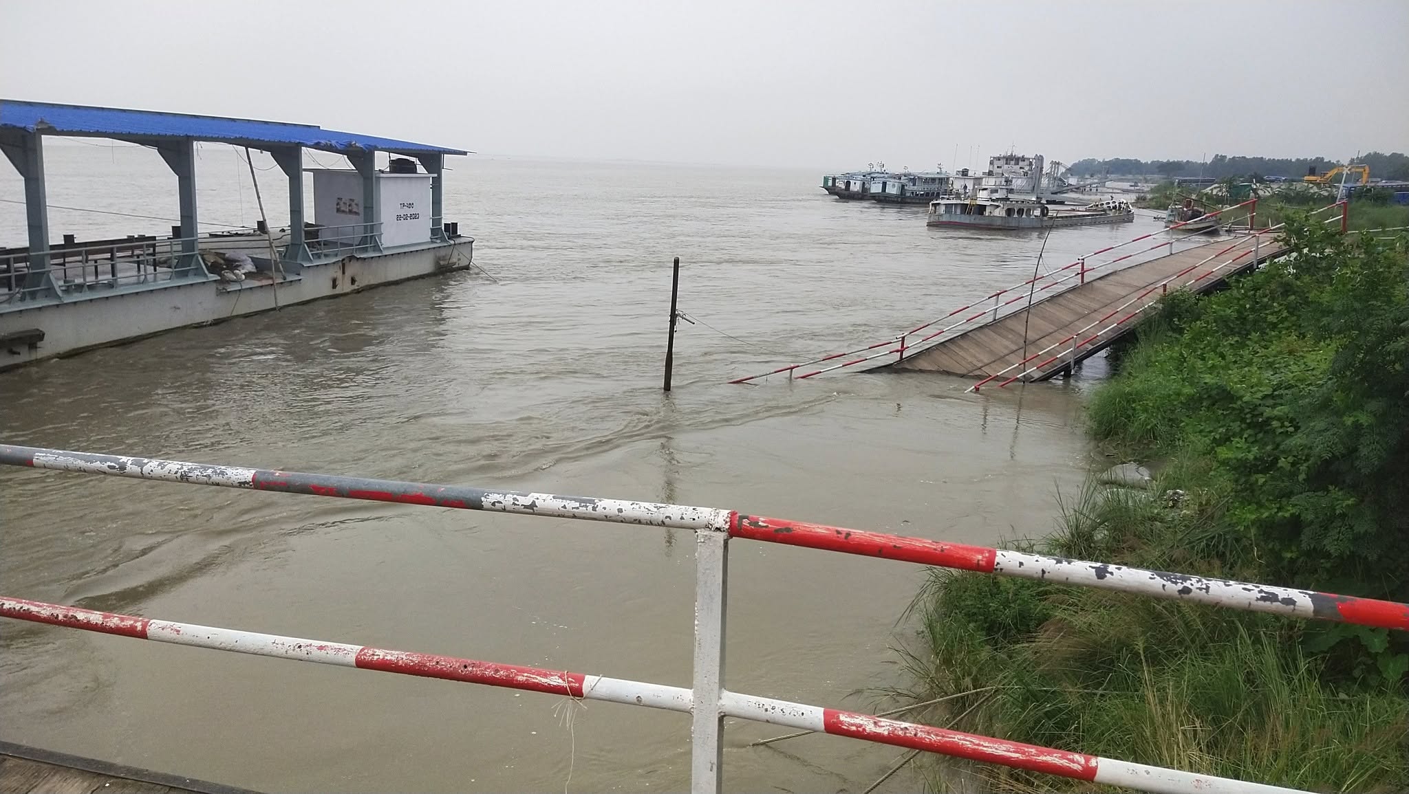 প্রবল স্রোতে পাটুরিয়ার লঞ্চঘাট ভেঙ্গে পড়েছে, দুর্ভোগে যাত্রীরা